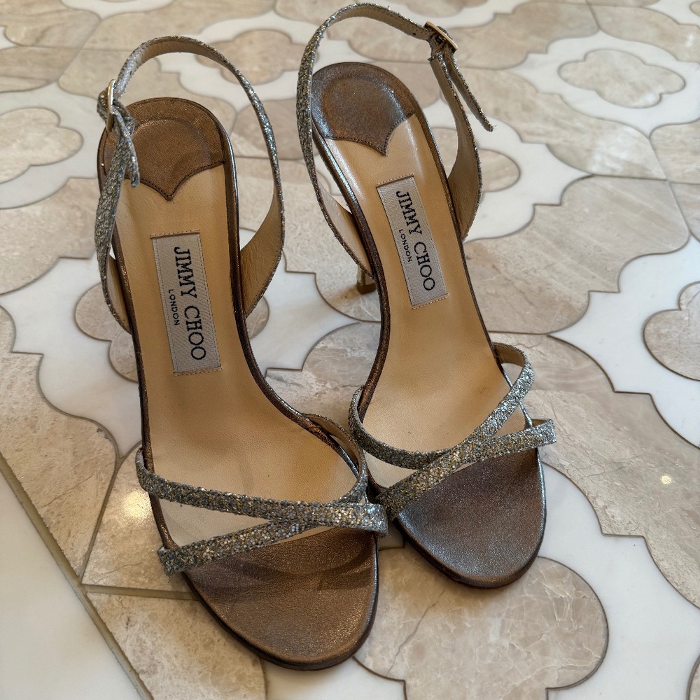 Jimmy Choo metallic strappy heels
